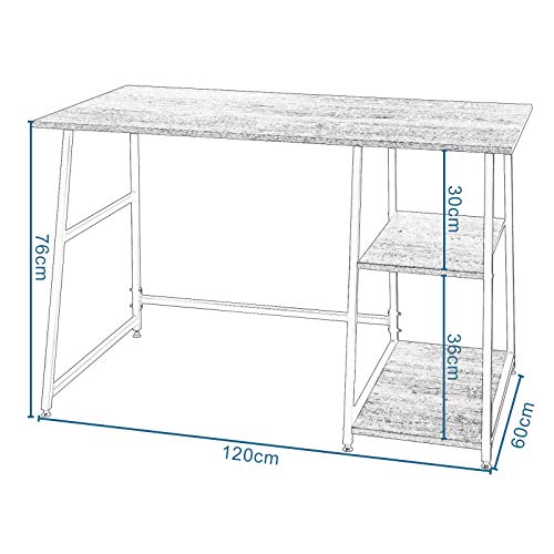 EUGAD Escritorio de Ordenador con 2 Estantes Escritorio para Computadora Mesa de Oficina Portátil Mesa para PC Mesa de Trabajo Metal+MDF Vintage 120x60x76cm 0084ZZ