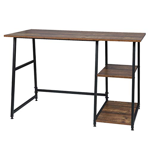 EUGAD Escritorio de Ordenador con 2 Estantes Escritorio para Computadora Mesa de Oficina Portátil Mesa para PC Mesa de Trabajo Metal+MDF Vintage 120x60x76cm 0084ZZ