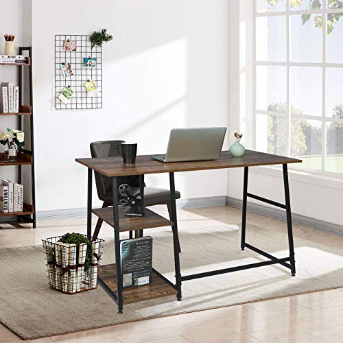 EUGAD Escritorio de Ordenador con 2 Estantes Escritorio para Computadora Mesa de Oficina Portátil Mesa para PC Mesa de Trabajo Metal+MDF Vintage 120x60x76cm 0084ZZ