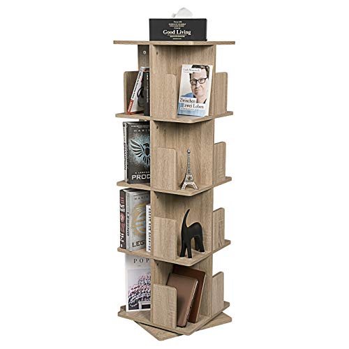 EUGAD Estantería para Libros Librería de Árbol Estantería Giratoria Estante de Piso Estante de Oficina Estante Decorativo 360 ° Libremente Giratorio con 4 Niveles MDF Nature 39x39x128cm 0009SHG