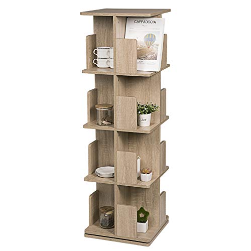 EUGAD Estantería para Libros Librería de Árbol Estantería Giratoria Estante de Piso Estante de Oficina Estante Decorativo 360 ° Libremente Giratorio con 4 Niveles MDF Nature 39x39x128cm 0009SHG