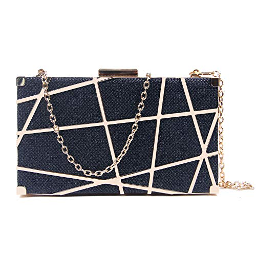 EVEOUT Embrague Hueco de Metal Dorado para Mujer Embrague de Estuche Rígido Brillante para Mujer Monedero para Cóctel de Fiesta,Bolsos de Novia para Boda Bolso de Noche de Piel Sintética con Purpurina