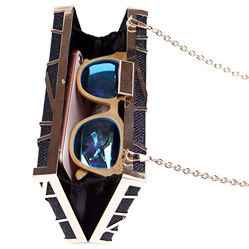 EVEOUT Embrague Hueco de Metal Dorado para Mujer Embrague de Estuche Rígido Brillante para Mujer Monedero para Cóctel de Fiesta,Bolsos de Novia para Boda Bolso de Noche de Piel Sintética con Purpurina