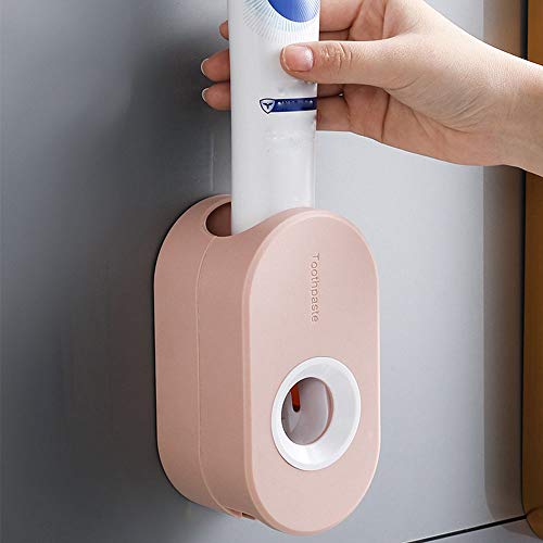 Exprimidor automático de pasta dental Dispensador de pasta de dientes montado en la pared y juego de portacepillos con 2 lugares para cepillos de dientes y 1 dispensador automático de pasta de dientes