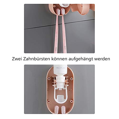 Exprimidor automático de pasta dental Dispensador de pasta de dientes montado en la pared y juego de portacepillos con 2 lugares para cepillos de dientes y 1 dispensador automático de pasta de dientes