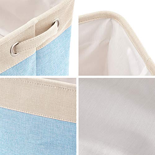 EZOWare 3 Pcs Caja de Almacenaje, Cestas Organizador de Tela Plegable con Manijas para Hogar, Oficina, Estanterías, Armarios, Ropa, Juguetes y mas - 38 x 27 x 24cm (Crema Color Mezclado)