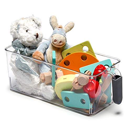 EZOWare Organizador Frigorifico y Cocina, 8 Pcs Cajas de Almacenaje con Asa para Uso Frigorifico, Nevera, Despensa, Armario, Estantes, Baño - Transparente y Gris, Pequeño
