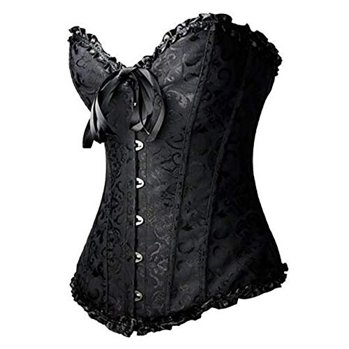 EZSTAX - Corsé de encaje para el vientre, estilo vintage, corpiño, para mujer Negro L