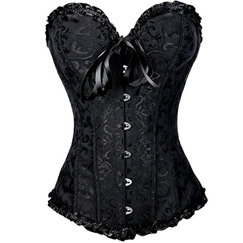 EZSTAX - Corsé de encaje para el vientre, estilo vintage, corpiño, para mujer Negro L