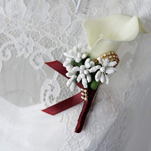F Fityle Ramillete de Flores de Lirio de Cala, Muñeca Ramillete para Novias Novios, Boutonniere de Boda Aniversario Colores Blanco + Rojo + Azul
