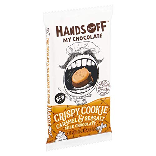 Fairtrade Crispy Cookie Caramel Sal marina Chocolate | Hands Off My Chocolate | Galleta Crujiente De Caramelo Y Sal De Mar Leche Con Chocolate | Peso total 100 gramos