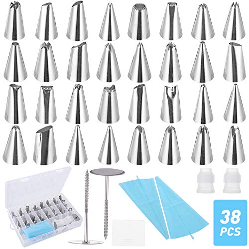 fanshiontide 38PCS Boquillas para Manga Pastelera Incluyendo Boquillas de Acero Inoxidable Bolsas de Pastelería Acopladores, Ideal para principiantes y usuarios profesionales
