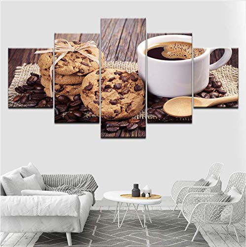FBIRTY Pintura Decoración Carteles Marco De La Sala HD Pintura Impresa 5 Unidades/Pcs Café con Espresso Galletas De Chocolate Arte Moderno De La Pared Fotos Decoración para El Hogar