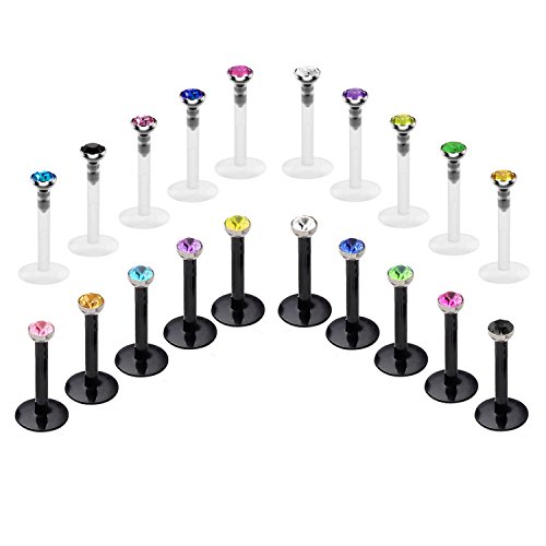 FECTAS 10pcs 16Gauge Labio Transparente Piercing Bar Tragus labret retenedores retenedores joyeria