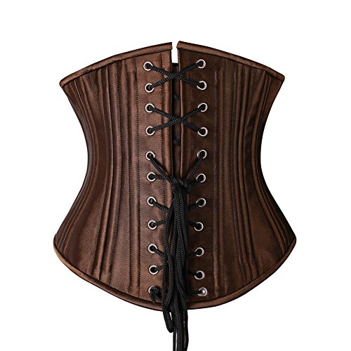 FeelinGirl Mujer Corsé Vintage de 26 Aceros Varillas Corpiño Bajo el Pecho Satén Lace Up Waist Cincher Top Shaper Korsage Marrón XL/Talla 38-40