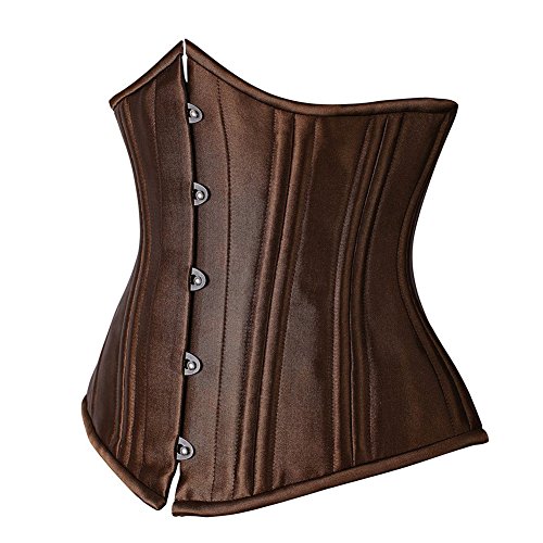 FeelinGirl Mujer Corsé Vintage de 26 Aceros Varillas Corpiño Bajo el Pecho Satén Lace Up Waist Cincher Top Shaper Korsage Marrón XL/Talla 38-40