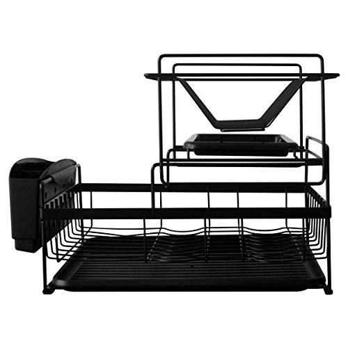 Feibrand Escurridor de Platos Escurreplatos de Cocina 2 Niveles Plastico Bandeja Soporte Platos Tazas Negro