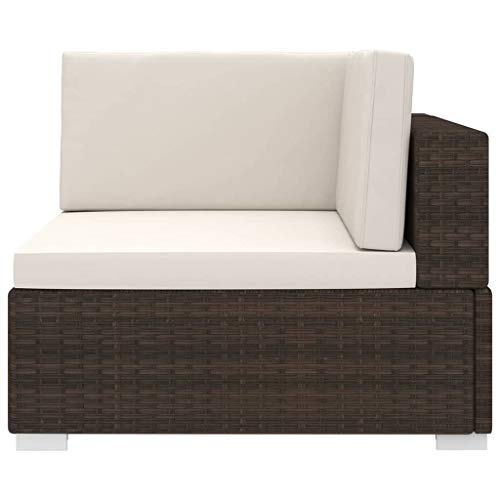 Festnight Asiento Seccional de Esquina con Cojines Sofá Esquinero para Jardin Exterior Ratán Sintético Marrón 70 x 70 x 52,5 cm