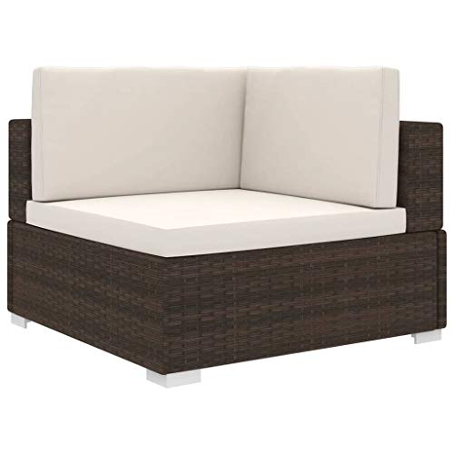 Festnight Asiento Seccional de Esquina con Cojines Sofá Esquinero para Jardin Exterior Ratán Sintético Marrón 70 x 70 x 52,5 cm
