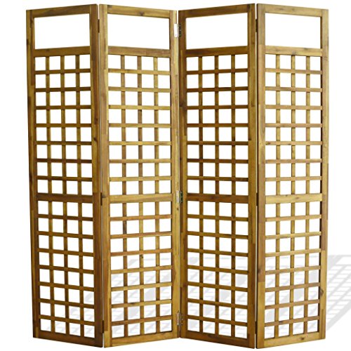 Festnight Biombo Separador de Ambientes Divisor Plegable de 4 Paneles, Diseño Enrejado Madera Maciza de Acacia 160x170cm