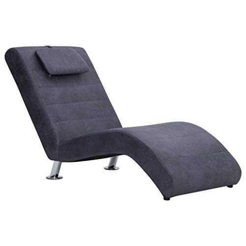 Festnight Diván Tumbona Sillón Relax de Piel de Ante Artificial con Almohada Gris 144 x 59 x 79 cm