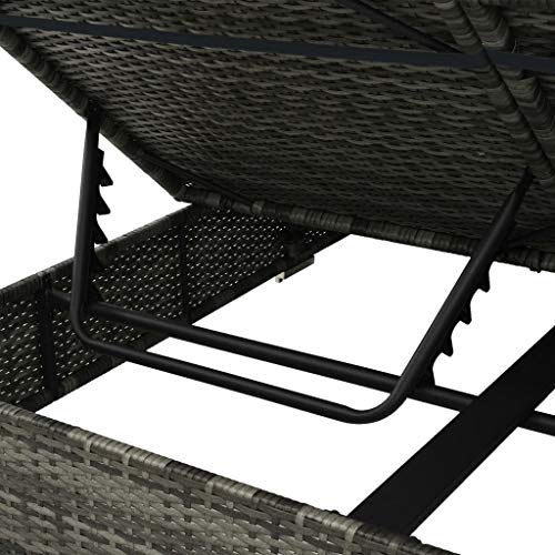 Festnight Tumbona Cama con Cortinas para 2 Personas, Ratán Sintético Gris 197 x 140 x 180 cm