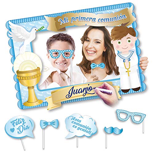FIESTADEKOR Marco Photocall Decorado para comunión de niño con Accesorios incluidos