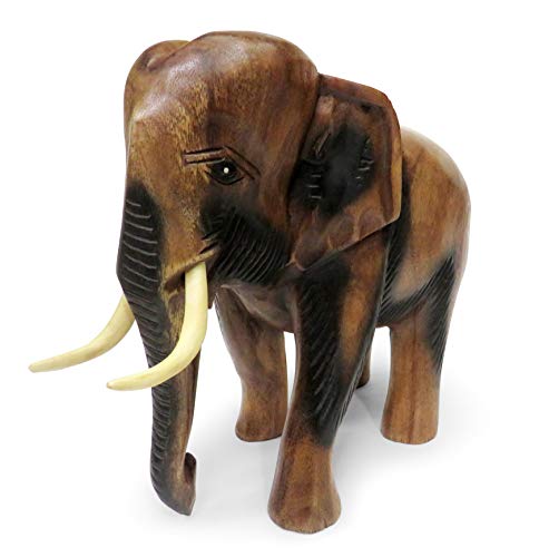 Figura de elefante caminando de madera tallada, madera, marrón, Extra Large 28cm