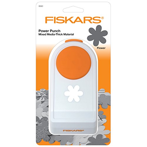 Fiskars Perforadora de Figuras, Flores, Ø 3,8 cm, Para diestros y zurdos, Acero de calidad/Plástico, Blanco/Naranja, Power, L, 1020491