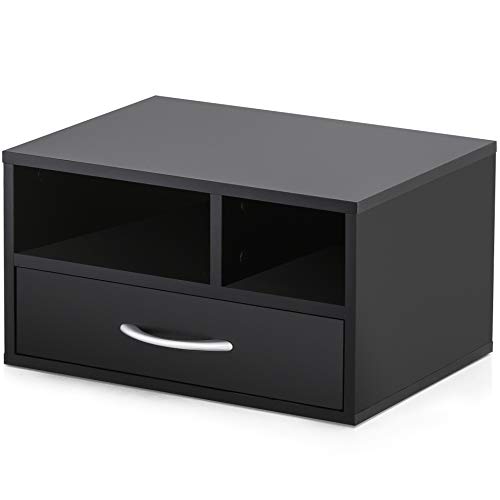 FITUEYES Soporte para impresora Madero Negro con 2 Compartimentos 1 Cajón Organizador de Escritorio para Oficina Casa 40x30x22cm DO304002WB