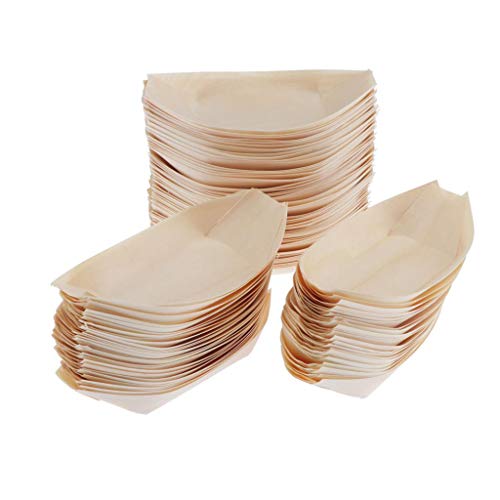 FLAMEER 100 Piezas Barcos de Madera Vajilla Bandeja/Plato/Tazón Accesorios Decorativo de Restaurantes, Bares - tal como se describe, 60x50mm