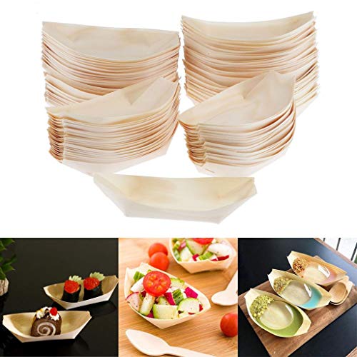 FLAMEER 100 Piezas Barcos de Madera Vajilla Bandeja/Plato/Tazón Accesorios Decorativo de Restaurantes, Bares - tal como se describe, 60x50mm