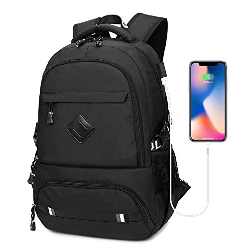 Flybiz Mochila para Portátil Hombre Impermeable 15.6 Pulgadas, Resistente al Agua Mochila con Puerto de USB para Ordenador, Trabajo Ordenador Viaje Negocio Multifuncional Daypacks (Estilo 1-Negro)
