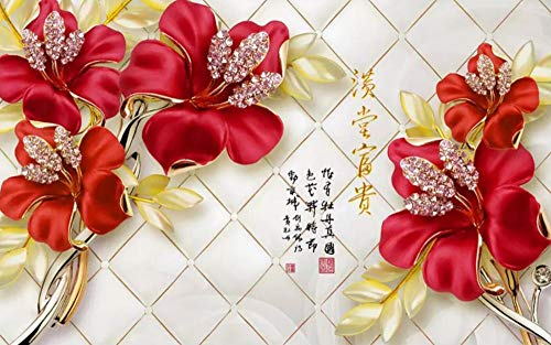 Fotomural 3D Elegante Pistilo Diamante Flor Roja Tv Fondo Papel Pintado Pintura De Pared