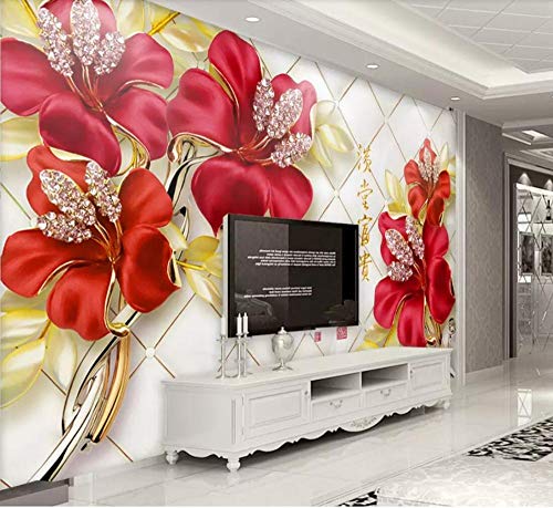 Fotomural 3D Elegante Pistilo Diamante Flor Roja Tv Fondo Papel Pintado Pintura De Pared
