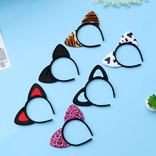 Frcolor Diademas de Orejas de Gato de Fiesta de Disfraces Diademas para Mujers Niñas 6 Piezas (Colores Mezclados)