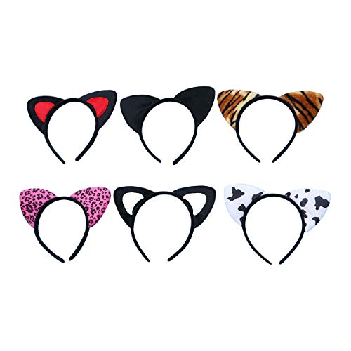 Frcolor Diademas de Orejas de Gato de Fiesta de Disfraces Diademas para Mujers Niñas 6 Piezas (Colores Mezclados)