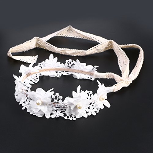 FRCOLOR Flor Floral Lace Bead Ribbon Hair Guirnalda Garland Diadema Corona para niñas Blanco