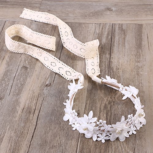 FRCOLOR Flor Floral Lace Bead Ribbon Hair Guirnalda Garland Diadema Corona para niñas Blanco