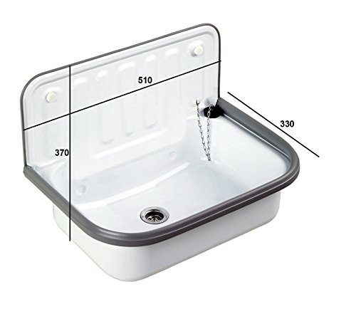 Fregadero de acero esmaltado con desagüe blanco, 51 x 33 x 37 cm, para jardín, sótano, taller