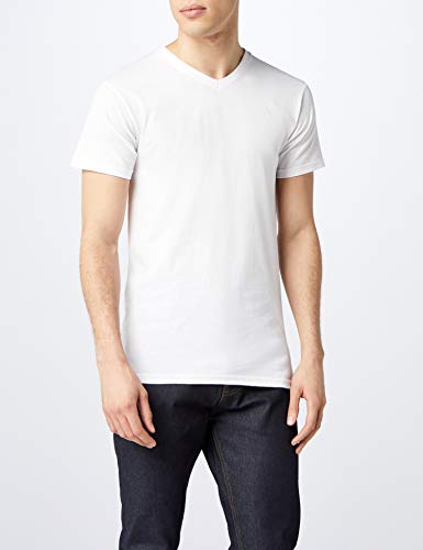 Fruit of the Loom - Camiseta de manga corta con cuello V, para hombre, pack de 3, color blanco, talla l
