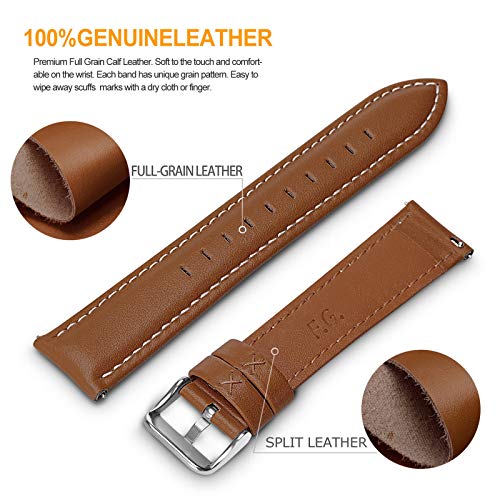 Fullmosa Axus Correa Piel, 12 Colores para Correa Reloj, Huawei Samsung Correa/Banda/Pulsera/Strap 14mm 16mm 18mm 19mm 20mm 22mm 24mm, Marrón + Hebilla de Plata, 22mm