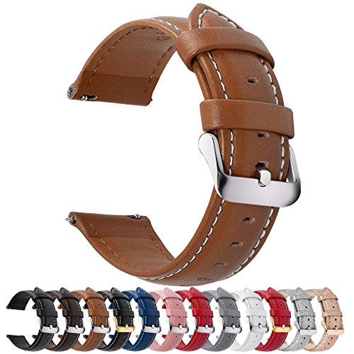 Fullmosa Axus Correa Piel, 12 Colores para Correa Reloj, Huawei Samsung Correa/Banda/Pulsera/Strap 14mm 16mm 18mm 19mm 20mm 22mm 24mm, Marrón + Hebilla de Plata, 22mm
