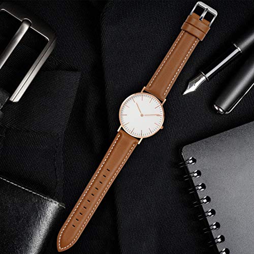 Fullmosa Axus Correa Piel, 12 Colores para Correa Reloj, Huawei Samsung Correa/Banda/Pulsera/Strap 14mm 16mm 18mm 19mm 20mm 22mm 24mm, Marrón + Hebilla de Plata, 22mm