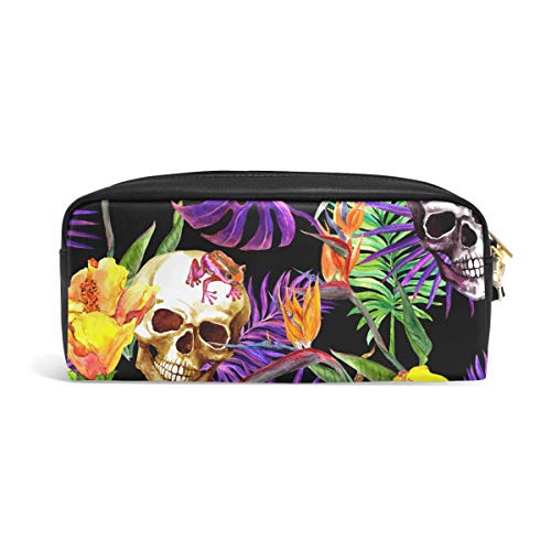 Funnyy - Estuche de piel sintética con cremallera para lápices, diseño de calavera y rana