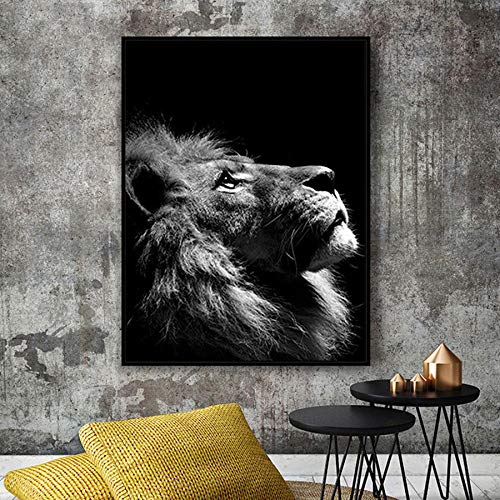 FXBSZ Animal salvaje león póster lámina de arte nórdico lienzo en blanco y negro sala de estar artista minimalista decoración del hogar sin marco sin marco 30x40 cm