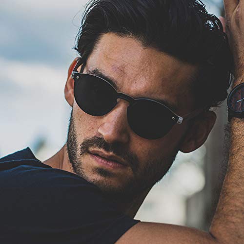 Gafas de sol redondas de madera de bambú para mujeres y hombres con lentes polarizadas de estilo especial de una pieza, color negro