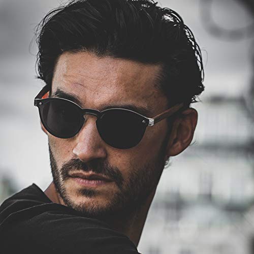 Gafas de sol redondas reflectantes de madera para mujeres y hombres con lentes polarizadas de estilo especial de una pieza y con caja de madera