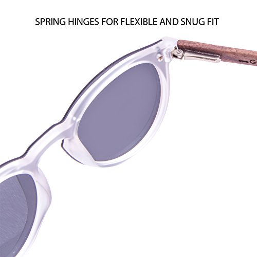Gafas de sol redondas reflectantes de madera para mujeres y hombres con lentes polarizadas de estilo especial de una pieza y con caja de madera