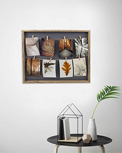 Gallery Solutions - Marco de fotos para collage con línea colgante y pinzas, para 8 fotos de 10 x 15 cm, color natural